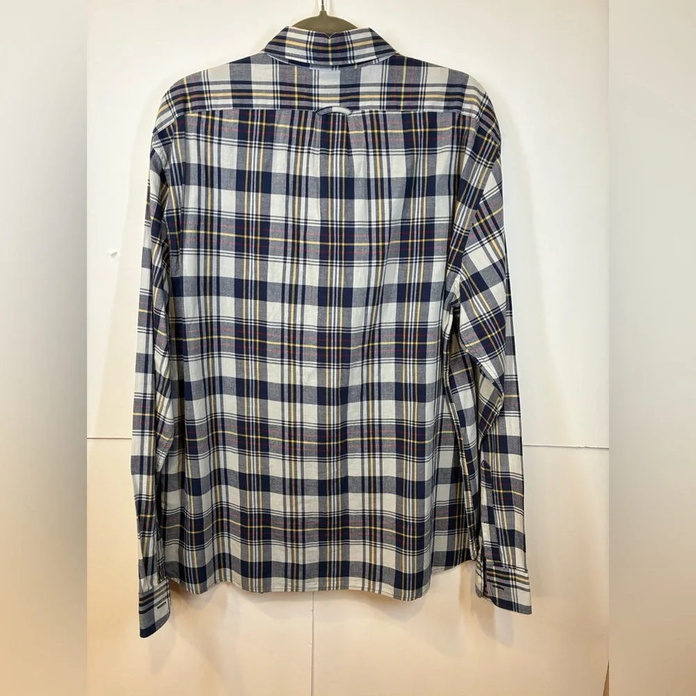 J. Crew Indian Madras Plaid Shirt Mens XL Slim Fit Blue Yellow Button Down